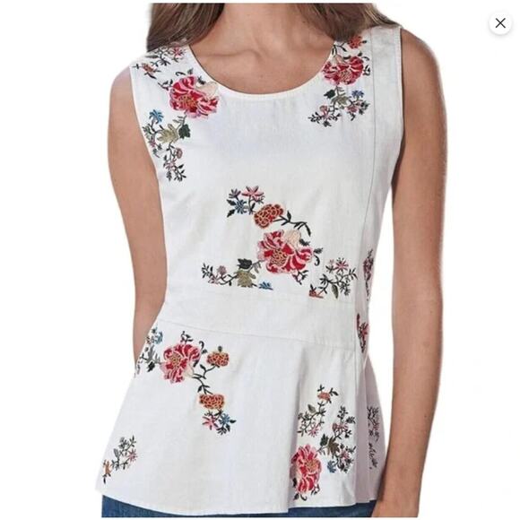 Sundance Peplum Embroidered Sleeveless Blouse Size M - Picture 1 of 10